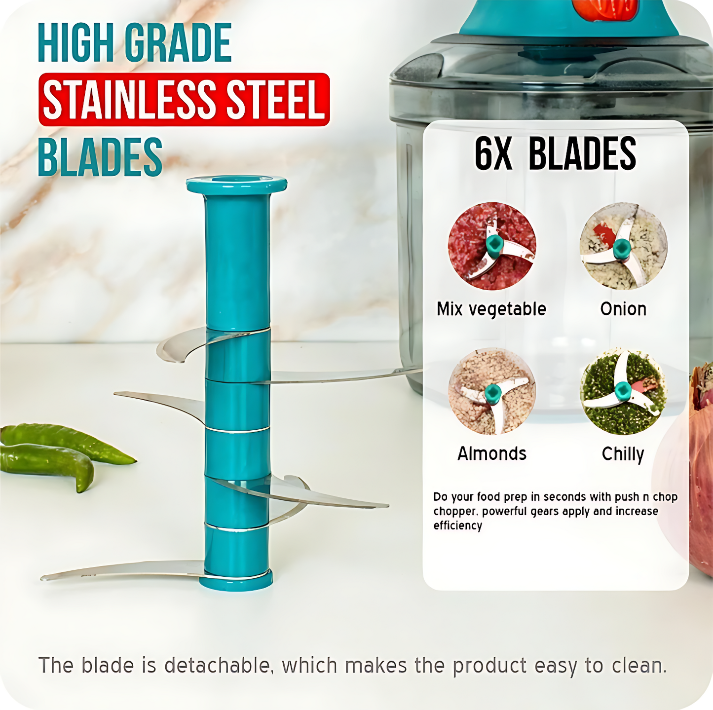 Manual Hand Press Vegetable Chopper 🥗 with 3/5 Sharp Blades 🔪