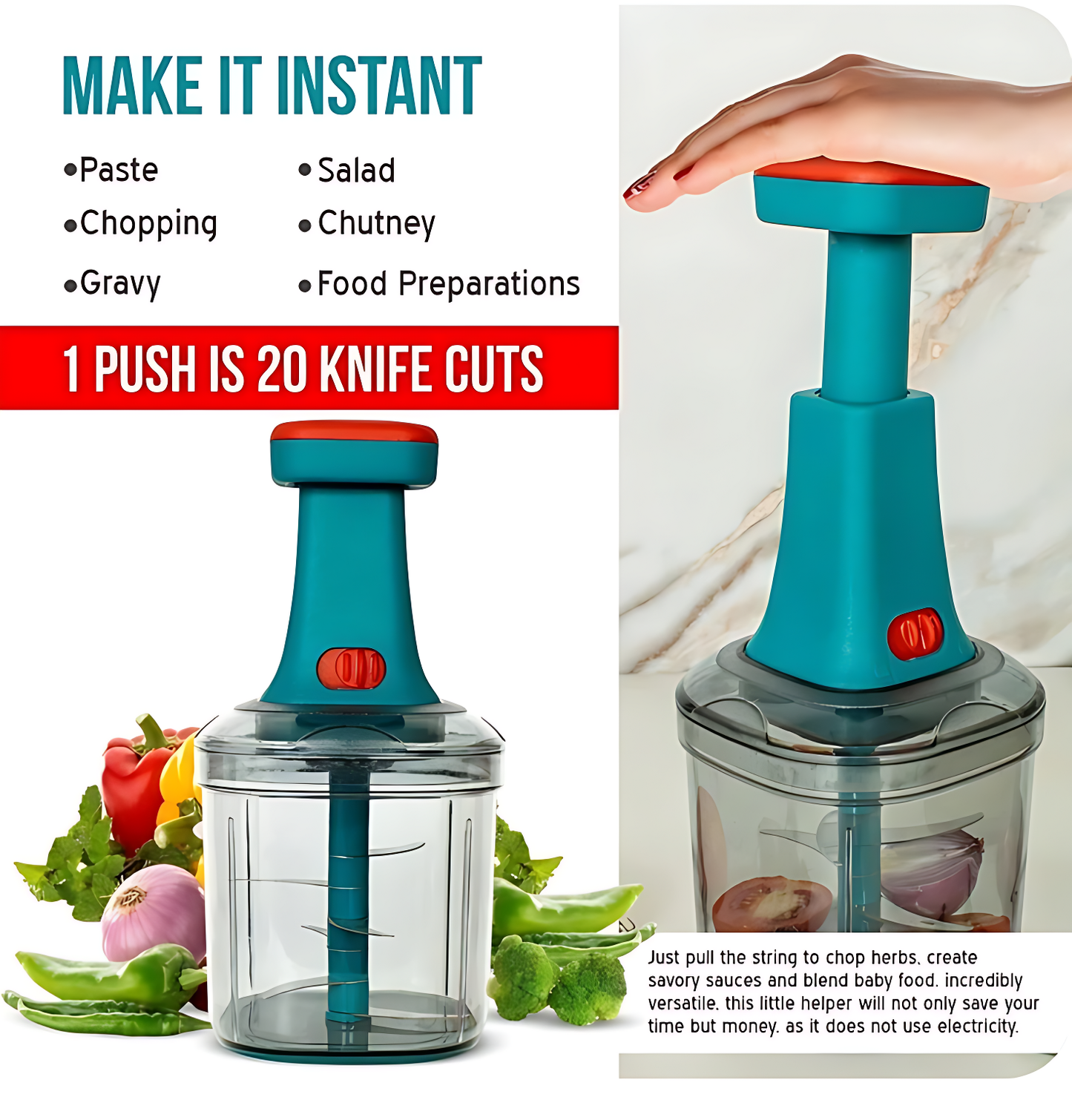 Manual Hand Press Vegetable Chopper 🥗 with 3/5 Sharp Blades 🔪